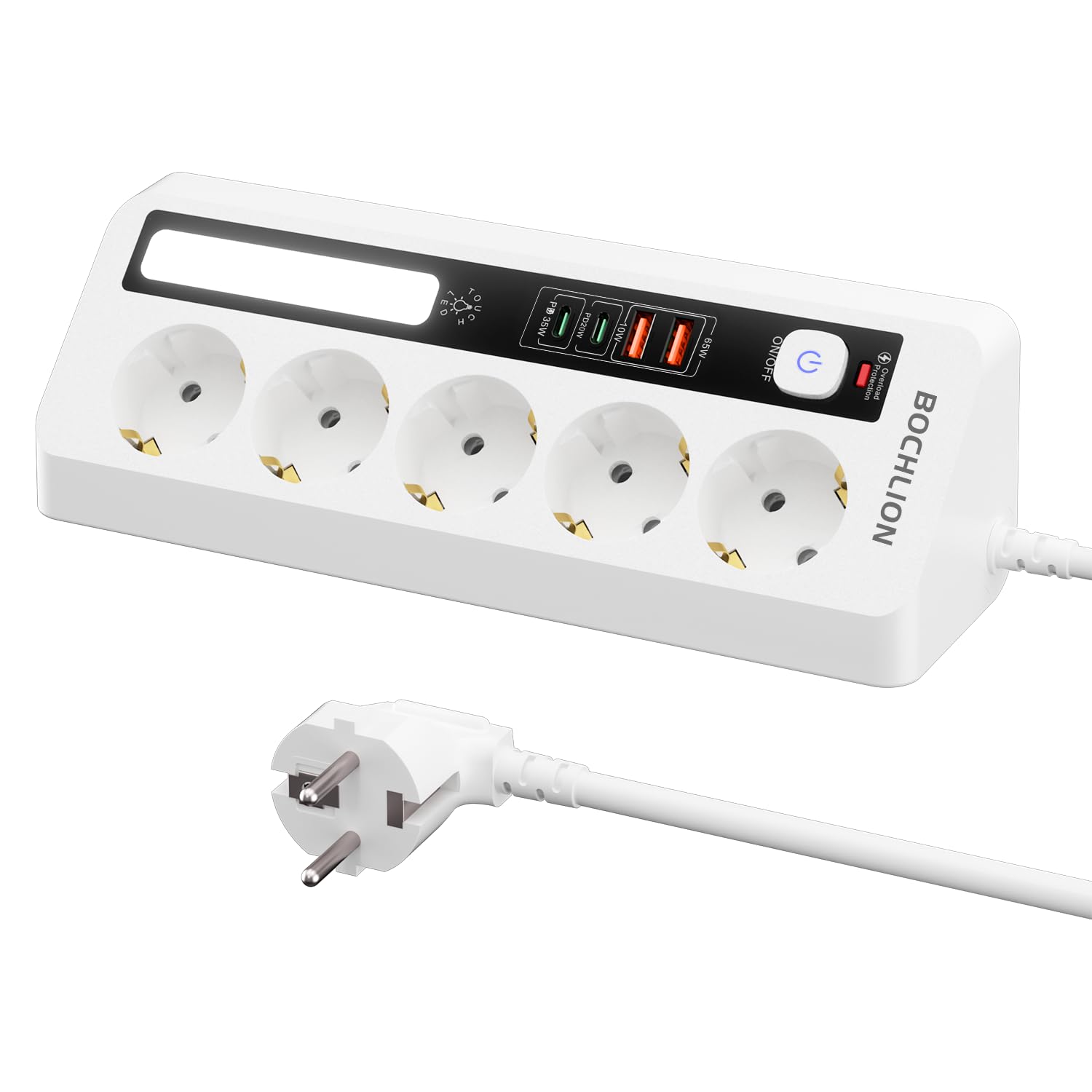 BOCHLION Tischsteckdose 5 Steckdosen mit 4 USB-Ports (PD35W+