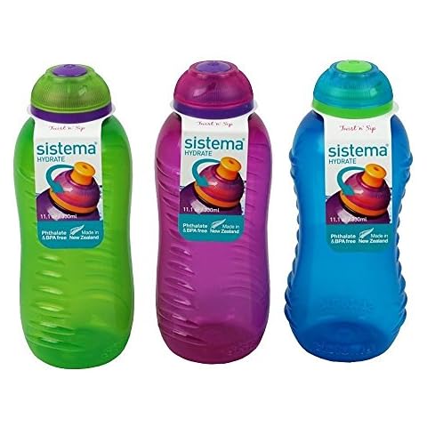3 Sistema 330ml Drink Bottles, Aqua Blue, Lime Green, Pink Cover