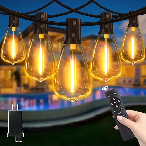 Guhope Outdoor String Lights Dimmable with Remote, 100 FT Outdoor Lights with 2 Timer and 3 Mode...