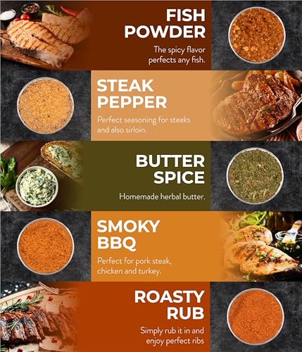 Image of TIMBER TASTE Grilling Spices Gift Set - 5 handcrafted BBQ Seasonings, Premium Dry Rubs & Artisan Spice Mixes with Spatula | fathers day gift | food gifts for men | grill & smoke BBQ flavors