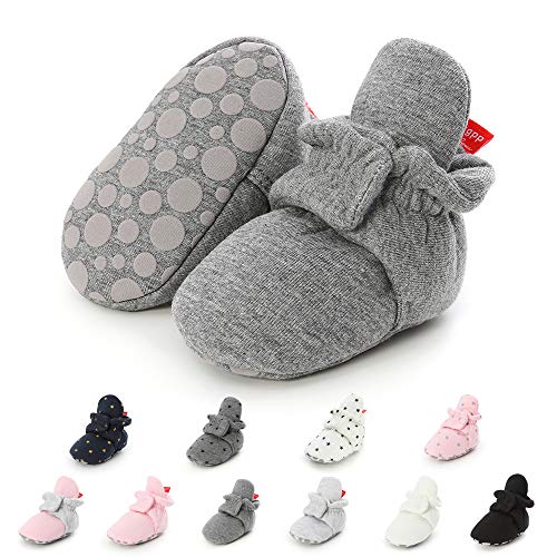 Meckior Infant Baby Boys Girls Cotton Booties Winter Fleece Warm Cozy Socks Soft Bottom Newborn Toddle First Walkers Crib Shoes with Grippers