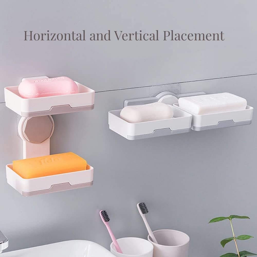 Soap Holder, PEFWO Strong Adhesive Double Layer Soap Dish, Removable Drill-Free Shower Soap Holder for Shower, Bathroom, Bathtub, Kitchen (White)