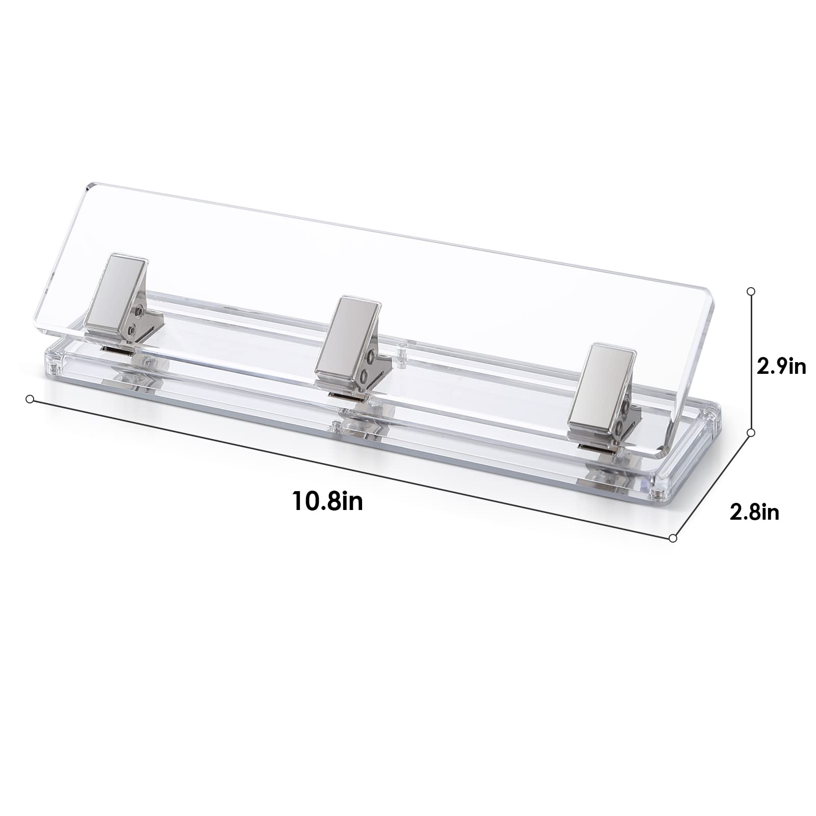 Punzone standard in acrilico e argento a 3 fori, capacità 10 fogli, perforatore da tavolo 3 anelli, accessorio da scrivania per ufficio, trasparente/argento (argento)