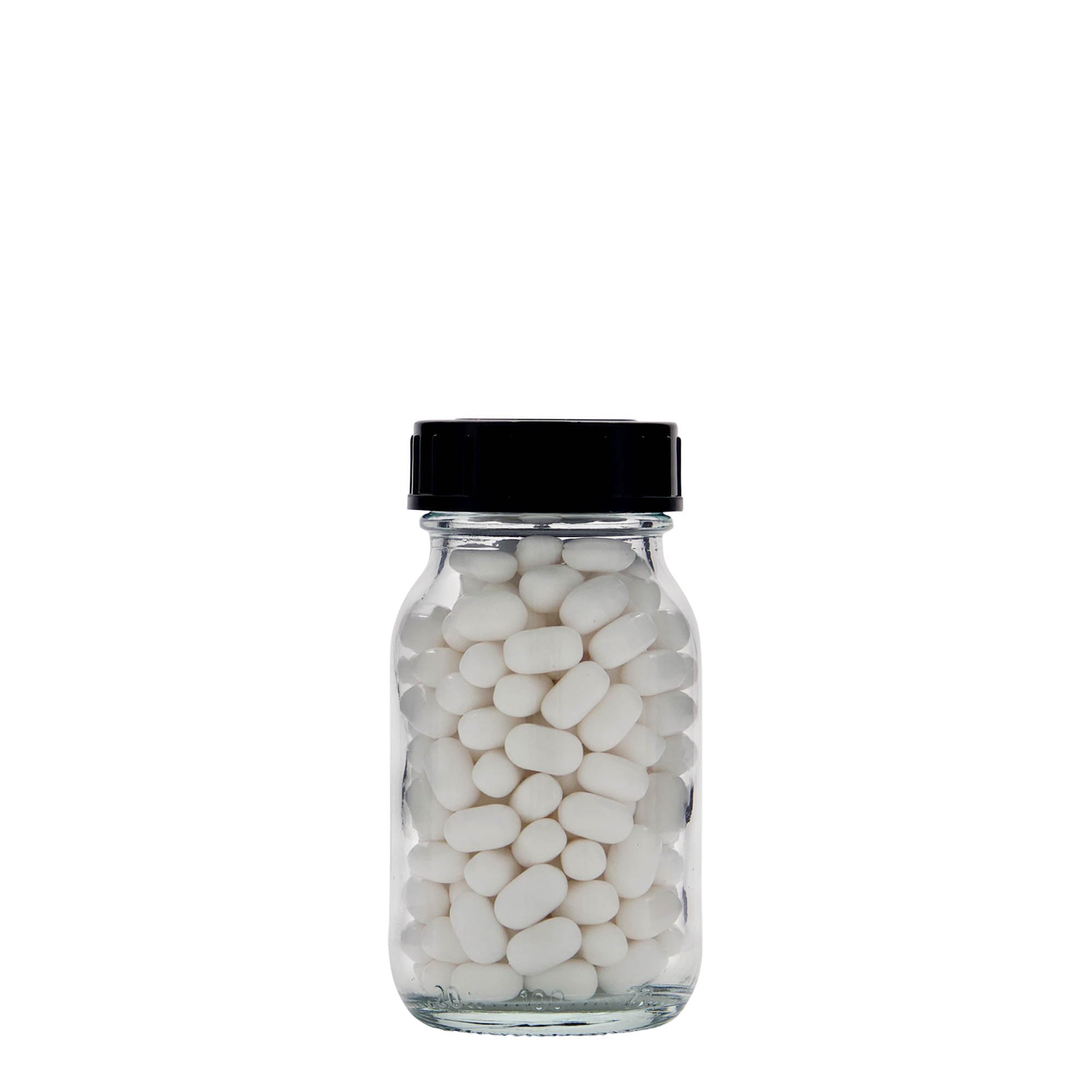 Set di 24 barattoli a collo largo da 100 ml in vetro trasparente con tappo a vite nero