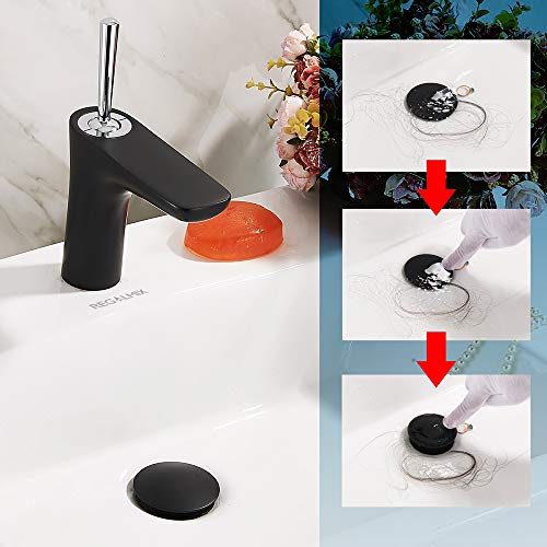 Regalmix Pop Up Drain, Bathroom Faucet Vessel Vanity Sink Drain Stopper, Built-In Anti-Clogging Strainer, Without Overflow Matt Black,Fits Standard American Drain Hole(1-1/2" To 1-3/4") Rwf082G #TOP2
