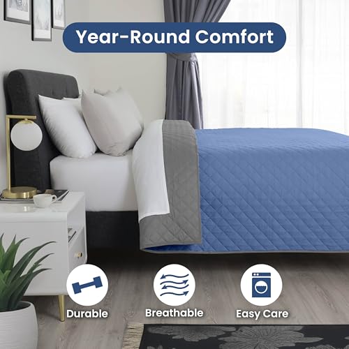 Image of Martex Reversible Coverlet, Full Queen, Ceil Blue /Grey | Lightweight, Durable, Soft, Easy Care, Reversible