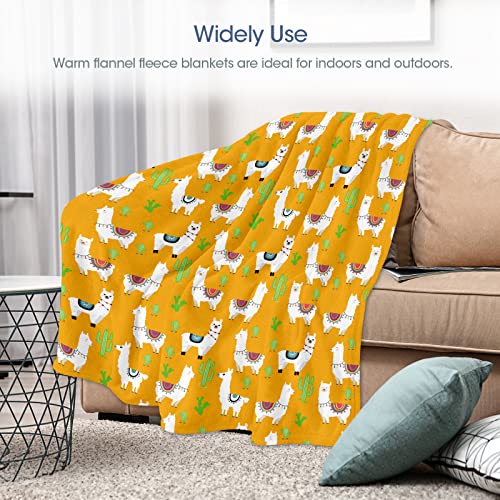 Fleece Throw Blanket For Couch, Patterned Warm Comfy Flannel Throw Blanket Fuzzy Ultra-Soft Cozy Microfiber Plush Blanket 330Gsm For Sofa Bed Office All Season Use (40" X 50", Llama) #TOP2
