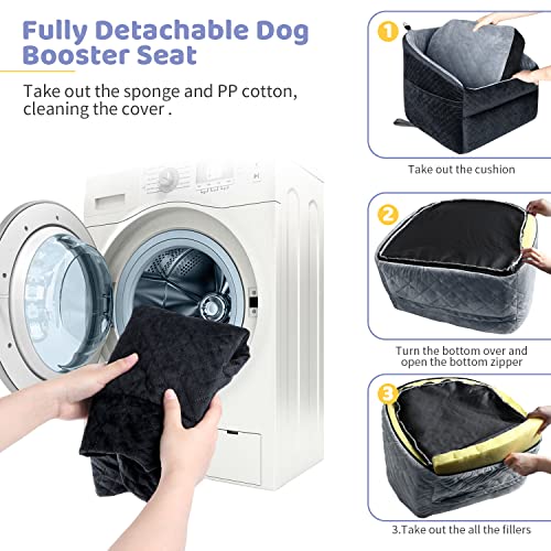 Dog Car Seat For Small Dogs, Upgrade Dog Booster Seat,Detachable And Washable Pet Car Seats With Thick Cushion Safety Leash And Storage Pockets（Black/Grey） #TOP3