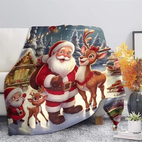 Couverture Père Noël 3D en microfibre chaude pour canapé lit