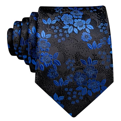 Image of Barry.Wang Flower Ties for Men Handkerchief Cufflinks Set Wedding Necktie Set Party
