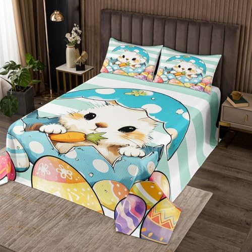 jejeloiu Easter Decorations Bedspread for Kids Boys Girls Twin Size Eggs Bunny Coverlet Set Ultra Soft Cute Rabbit Pet Animal Quilted Coverlet Easter Gifts Bedspread Room Decor Modern Quilted