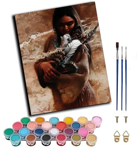 CAOGUANYU Paint by Numbers Kit para adultos principiantes Edades 8-12 (Jefes tribales indios, hombres y mujeres, 2) 16x20inch para kits de pintura para el Hogar Regalo，sin marco