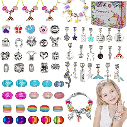 Kit de fabricación de pulseras con dijes de colores y colgantes para adolescentes de 6 a 12 años 66 piezas de bisutería Cover