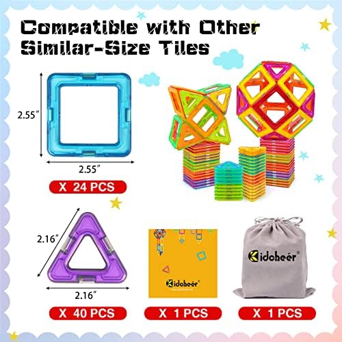 KIDCHEER Magnet Building Tiles, 64PCS Magnetic 3D Building Blocks Set for Kids, Magnetic Educational Stacking Blocks Boys Girls Toys Christmas Toddler Gifts 5