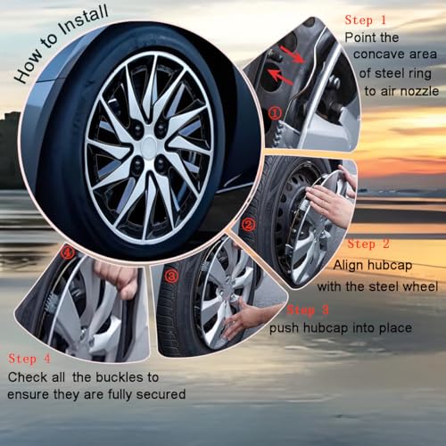 Image of Hubcap Wheel Cover Replacement R14 Hub Caps Universal-Fit Steel Wheel Rim Cover ABS Material Exterior Accessories for Car Truck SUV -Set of 4(14-inch,Silver-Black)