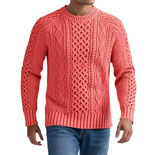 DASONLUE Jersey de punto para hombre de color puro, cuello redondo, jersey de punto, ajuste normal, suéter de invierno, clásico, tejido de punto cómodo, Rojo sandía, S