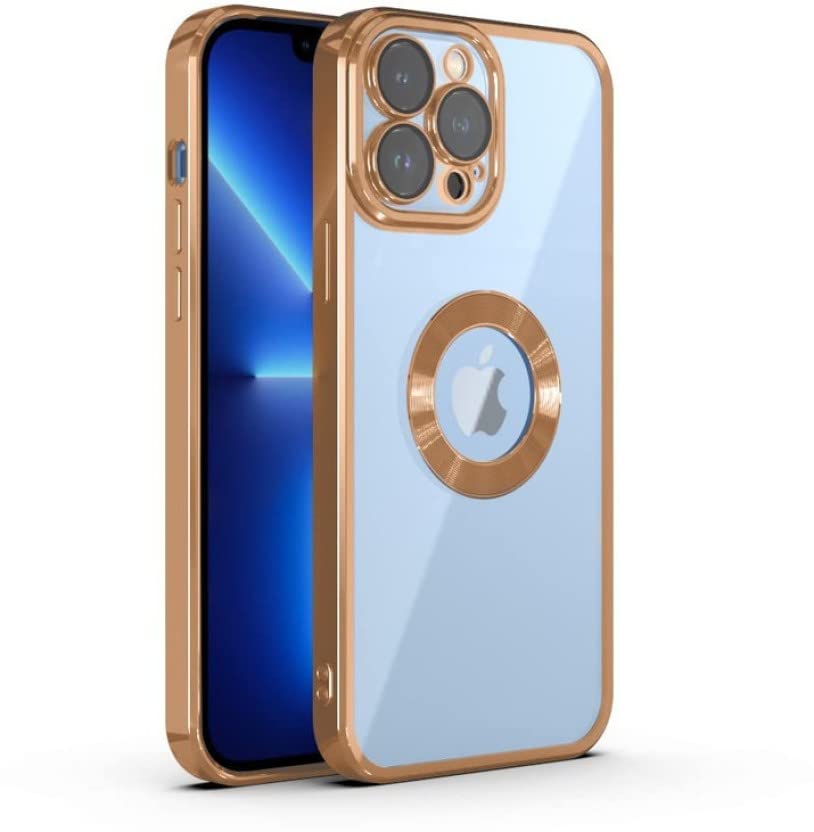 LOOPEE Clear Logo Electroplating Transparent Case for iPhone 12 Pro Case, Individual Camera Protection for Each Lens Bumper Case (Gold)