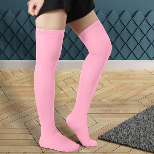 1 Pair Thigh High Socks, Cotton Soft Knee High Long Stockings Leg Warmers for Women Girls Christmas Cosplay (Pink)4
