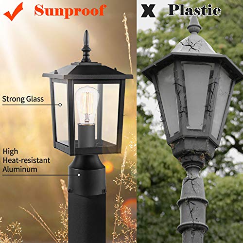 CINOTON Outdoor Post Light Fixtures, Modern 1- Light Exterior Post Lantern with 3-Inch Pier Mount Base Aluminum Housing Plus Clear Glass Waterproof Patio Pole Lights - Thumbnail 5