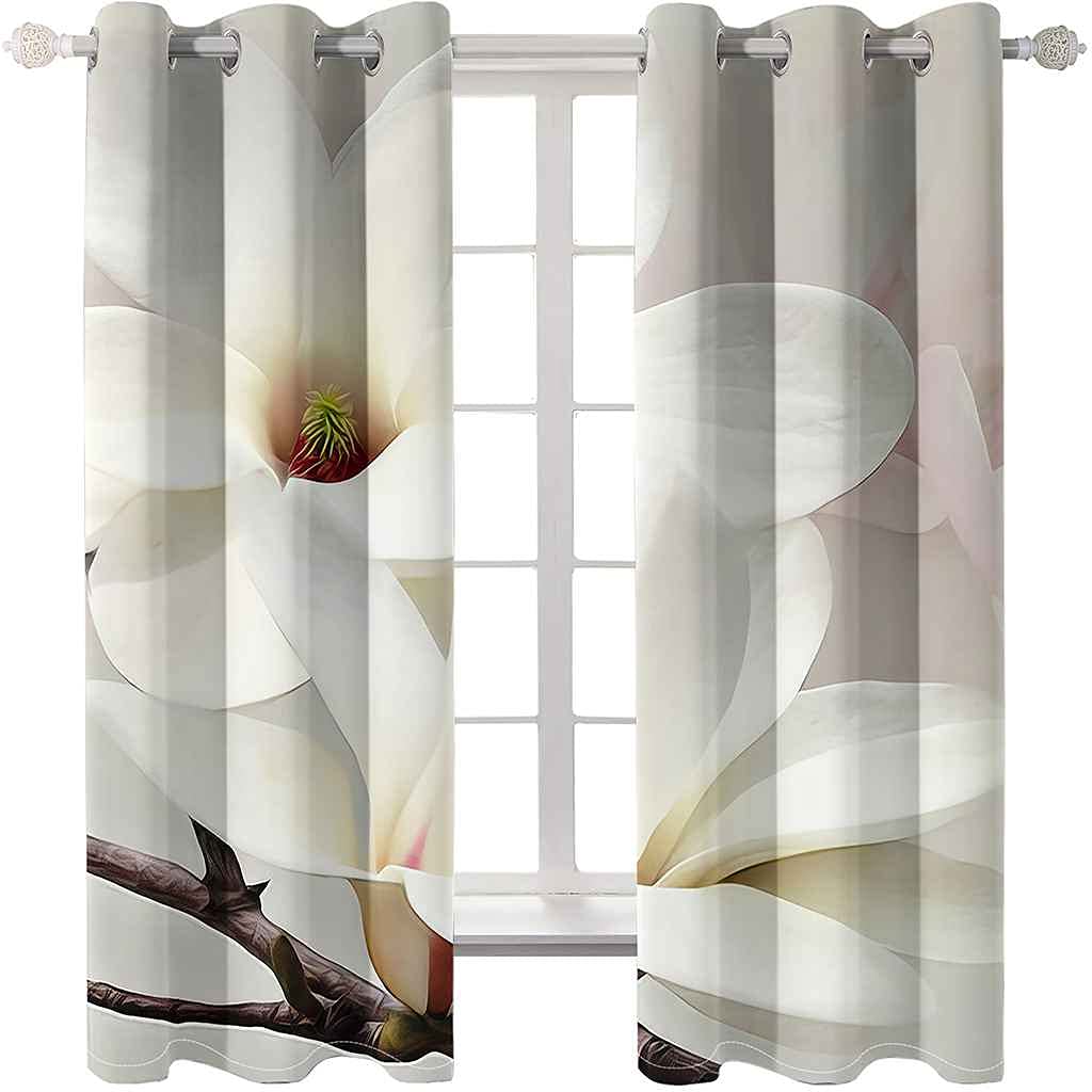 Modernas Cortinas Dormitorio Juvenil Impresión 3D Elegante Floral Blanco. 300x280cm Ojales Cortinas Opacas 2 Piezas para Dormitorio Habitación De Los Niños Cortina Decoración del Salón
