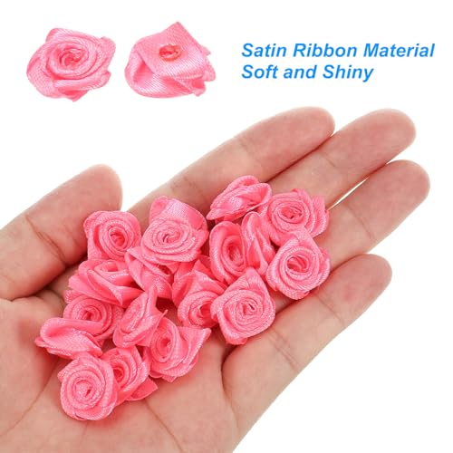 PATIKIL 0.6" Mini Satin Ribbon Roses, 50 Pcs Tiny Fabric Flowers Embellishments Rosettes Applique for DIY Crafts and Wedding Rose Red - Image 4