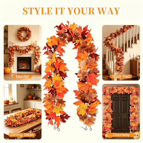 xiaocai 2-Pack Fall Garland Artificial Maple for Festival Decor,5.9Ft/Piece - image 4