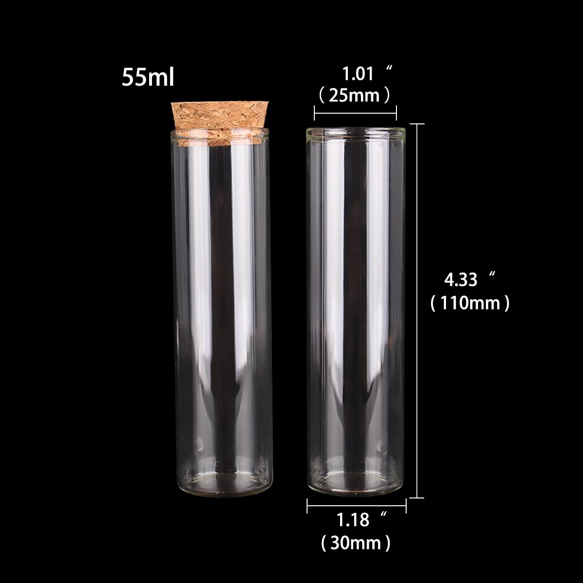 probówki laboratoryjne, Opakowanie 12 szklanych probówek z korkiem 15-60 ml do prac rękodzielniczych(55ml)
