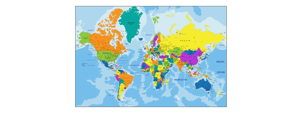 Muralo Fototapete Vlies Weltkarte, Erdkugel, Geografie - 240x360 cm