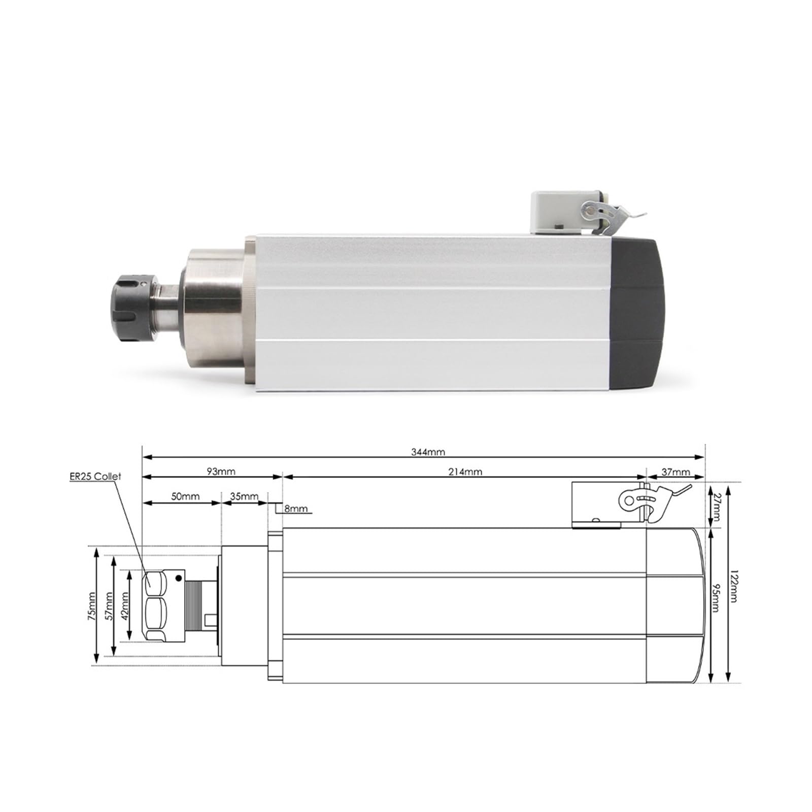 KACOME 3.5KW ER25 air-Cooled Spindle Motor for CNC milling Machines Ceramic Bearing Square flangeless Air-Cooled(380V)