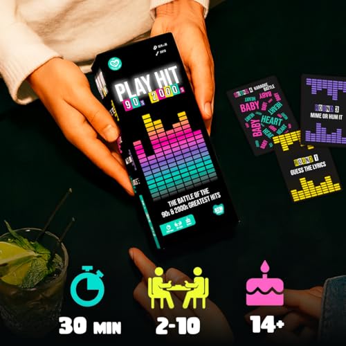 PLAY HIT - 90s & 2000s Music Trivia Board Game for Adults & Teens - Fun Party Game with Karaoke & Blind Test - Card Game for Game Night - Music Quiz - Gift for Music Lovers (UK Edition)
