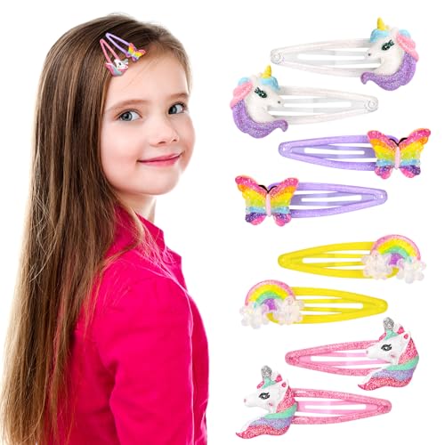 8Pcs Colorful Butterfly Hair Clips for Girls, Rainbow Metal Snap Clips,Cute Glitter Kids Toddler Unicorn Hair Accessories for Baby Girls, Infants,...