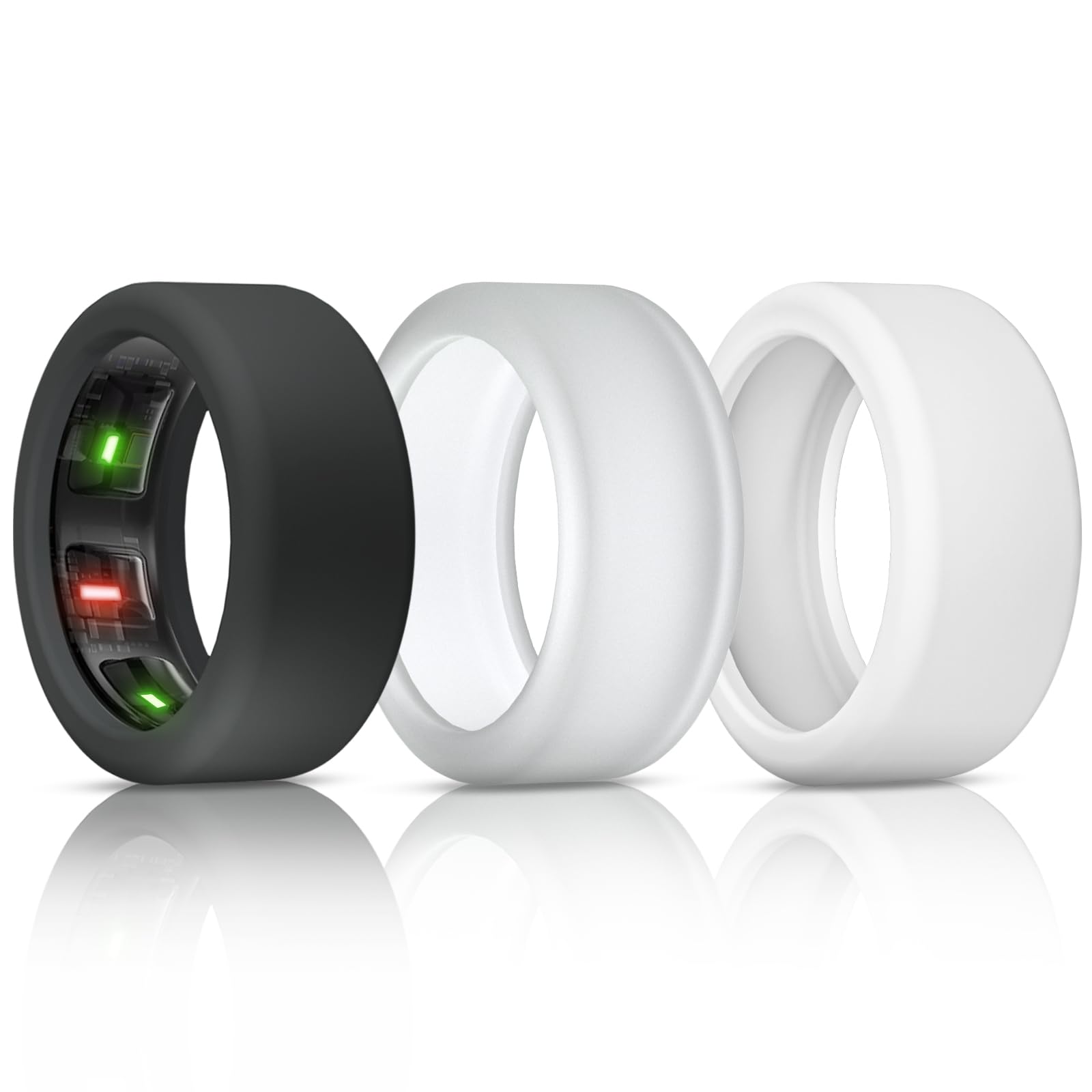 BandSmith Silicone Ring Cover Compatible with Oura Ring Protector, Elastic Case for Oura Ring Gen 4/3 Working Out - Patent Protected (Black+Clear+White, S for 678910)