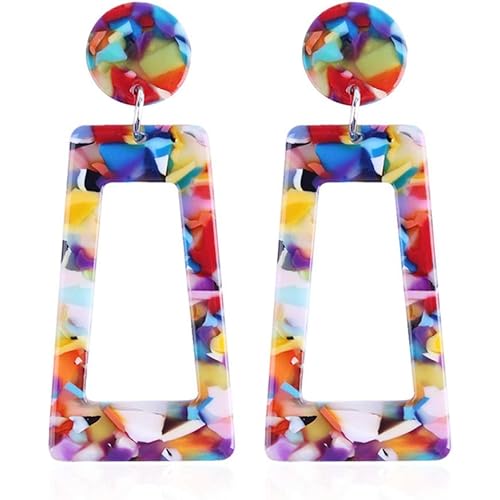 ONLYJUMP Acrylic Dangles Drop Earrings for Women Girls Exaggerated Lightweight Colorful Bohemian Rectangle Circle Geometric Resin Statement Earrings