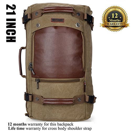 WITZMAN Men Travel Backpack Canvas Rucksack Vintage Duffel Bag A2021 (21 INCH Light Green)
