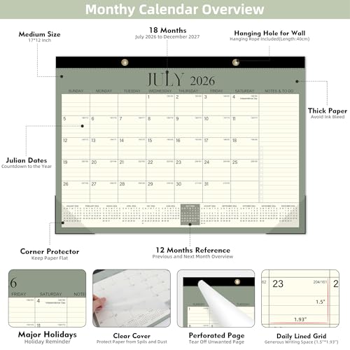 Image of Tcamp Desk Calendar 2026-2027, Large Desktop /Wall Monthly Calendar