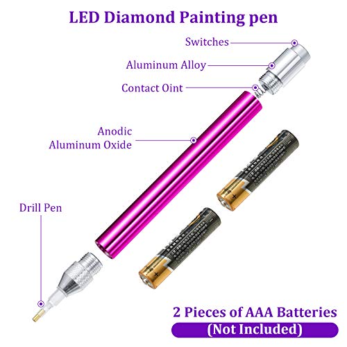 4 Pieces Led Diamond Painting Drill Pen 5D Diamond Painting Lighted Pen Diamond Painting Accessories With 20 Pieces Painting Glue Clay, 9 Pieces Pen Heads For Painting Craft (Purple, Rose Red) #TOP6