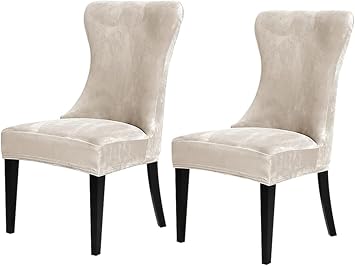 Velvet Wingback Dining Room Chair Covers, Set of 4 6 2 Accent Chair Covers Wingback Arm Dining Chair Slipcovers Stretch Armchair Cover Protector for Kitchen Banquet Decor Beige,2