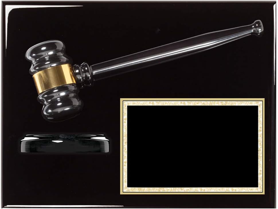 SHOP AWARDS AND GIFTS Customizable Gavel Award Plaque Personalized Custom Engraved, 12 x 9 Inch, Ebony Piano Finish with Gavel Block, Includes Personalization