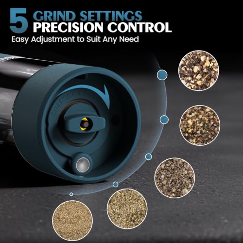Image of Electric Salt and Pepper Grinder Set Automatic Battery Pepper Mill Shakers Adjustable Coarseness Upgraded Larger Capacity with Led Home and Kitchen Appliances(Teal)
