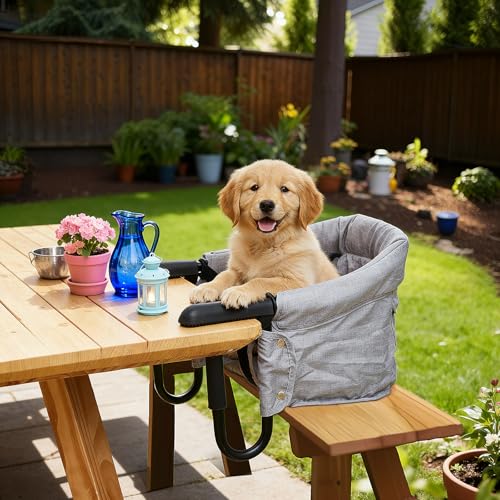 Soaoo Dog High Chair for Table, Cat Desk Perch, Pet Feeding Booster, Seat Attach to Table, Hook on High Chair Portable & Foldable for Home and Travel (Small Dogs/Cats)(Grey) by Soaoo - Used condition - Image 5