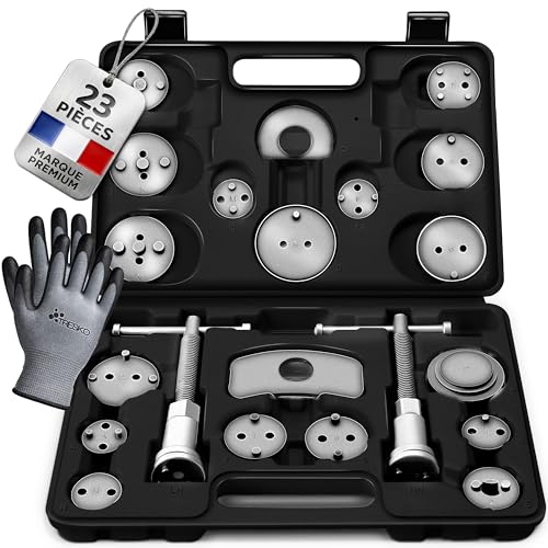 TRESKO® Coffret Repousse Piston d'étriers de Freins Set de 23 pcs INCL. Gants, pour Remplacement de Disque Outil et adaptateurs, de mâchoire ou de Plaquettes de...