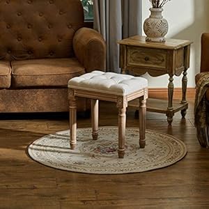 Vonluce ottoman stool 185 in high beige with padded seat wood frame button tufted for dining living room bedroom piano dressing vanity foot rest  urban country home decor