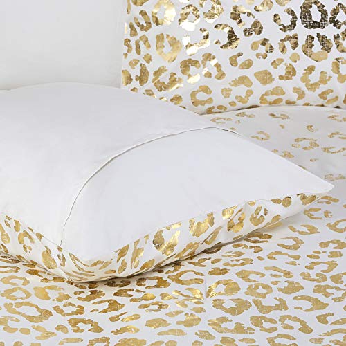 Intelligent Design Lillie Comforter Trendy Modern Animal Leopard Metallic Print All Season Bedding Set, Matching Shams, Decorative Pillow, Full/Queen, Ivory/Gold 5 Piece #TOP6
