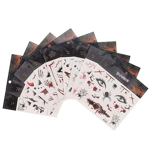 Ipetboom 9 Hojas Pintura Facial Tatuajes Temporales Falso Máscara Vampiro Spray De Brillo Ocultador Gema De Cara Equipo Joyas Para La Cara Rociar Papel De Película De Agua Importado