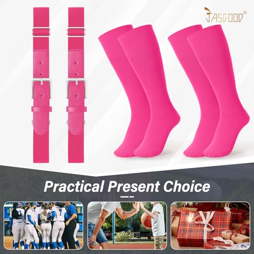 Image of JASGOOD 2 Pack Baseball Socks and Belt Combo Set Softball Socks and Belts Elastic Waist Belt for Youth and Adult Boys