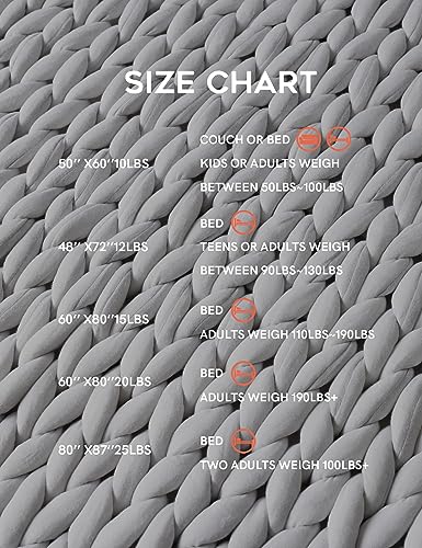YnM Knitted Weighted Blanket, Hand Made Chunky Knit Weighted Throw Blanket for Sleep, Stress or Home Décor (French Silver, 60''x80'' 20lbs), Suit for One Person(~190lb) Use on Queen/King Bed