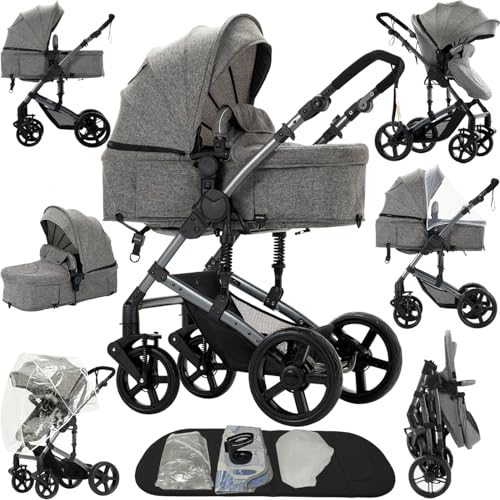 Reenborn 2 in 1 Baby Stroller, Convertible Reversible Infant Stroller with One-Click Folding,...