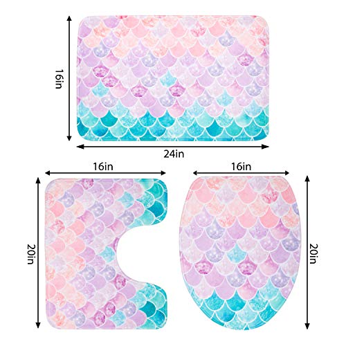 3-teiliges Meerjungfrau-Badezimmerteppich-Set, ultraweich und saugfähig, zotteliger Plüsch-Badeteppich, dick… – Bild 3