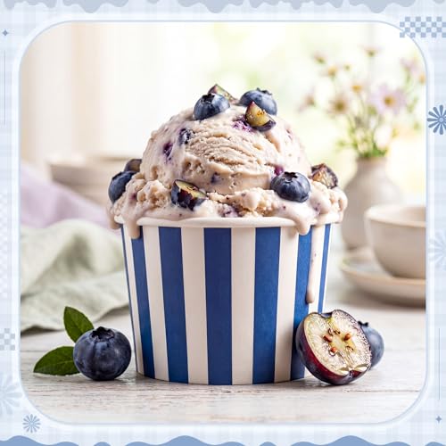 Image of Zopeal 50 Count Navy Blue Striped Ice Cream Cups Disposable Dessert Bowls