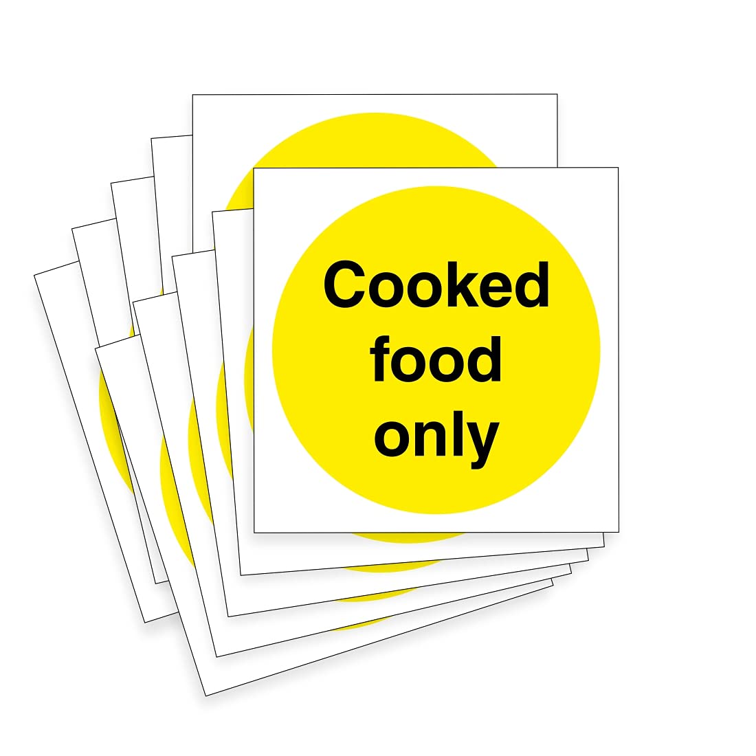 Cooked Food Only Signs, 100mm x 100mm labels, Self-Adhesive Vinyl Stickers, Pack of 10